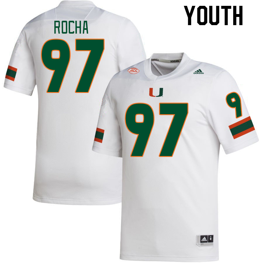 Youth #97 Will Rocha Miami Hurricanes College Football Jerseys Stitched-White